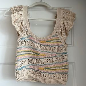 Zara Multicolor Crochet Top with Ruffled Sleeves - Small